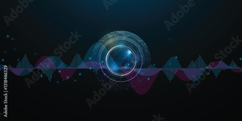 Audio waves graphic design background. Sound  technology graphic design background. Vector Abstract technology circuit lines. Technology vector background.Eps10 vector illustration.