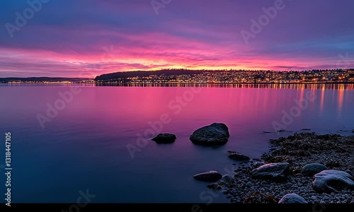 Serene Sunset Over Calm Waters with Vibrant Color Reflections
