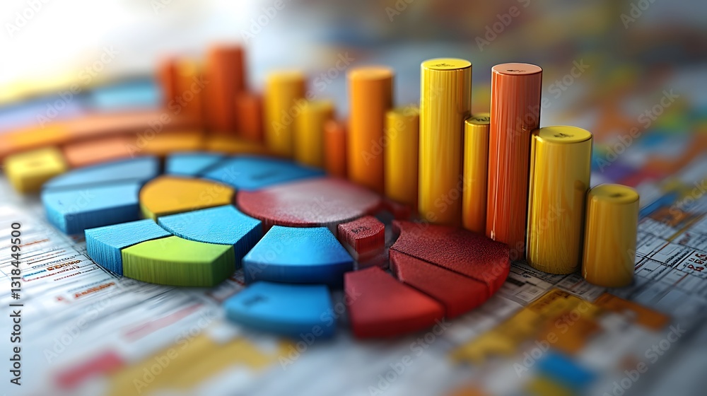 Business intelligence infographic showing clean vector bar graphs and pie chart statistics, white background, 3D rendering Business intelligence infographic showing clean vector bar graphs and pie chart statistics, white background, 3D rendering