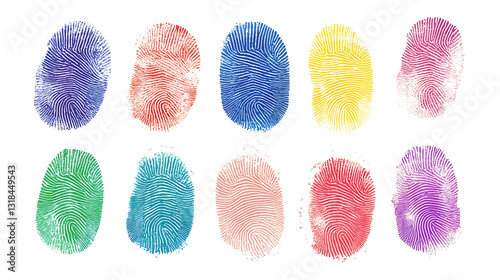 Colorful Fingerprint Set Isolated in white & transparent