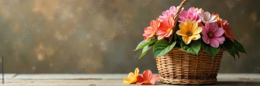 Obraz premium Aromatic flowers in a terracotta pot with a handmade woven basket , floral arrangement, rustic charm, bohemian lifestyle