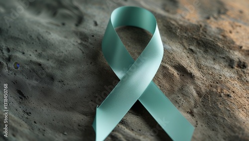Teal awareness ribbon on a textured background symbolizing support for health causes.