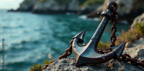 Old anchor with chain and rope, nautical, chain, sailing