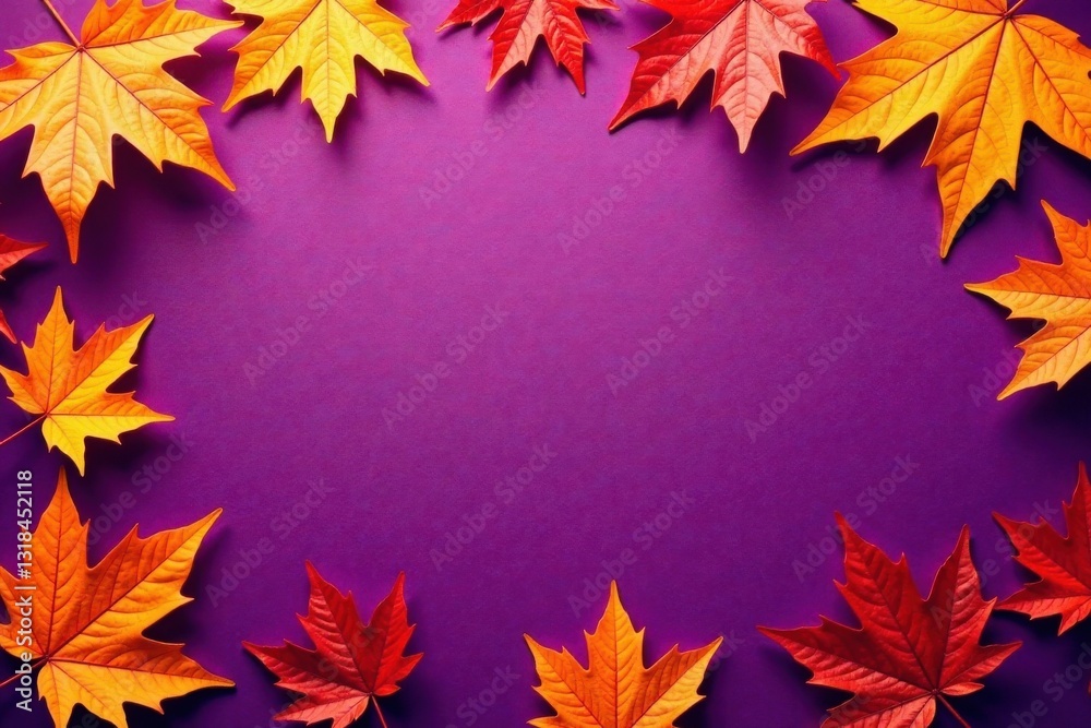 Autumn leaves scattered on violet background with intricate dry orange metallic leaf patterns, autumn leaves, nature Autumn leaves scattered on violet background with intricate dry orange metallic leaf patterns, autumn leaves, nature