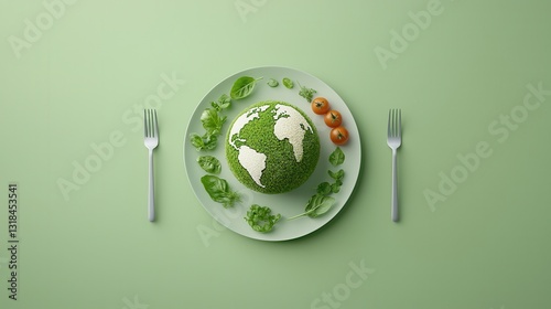 Sustainable Earth A Futuristic Vision of Eco Friendly Living on a Thriving Global Ecosystem  A digital artwork depicting a plate representing the Earth