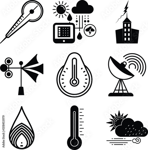 Weather Station Monitoring System Icons of Climate, Data, and Technology