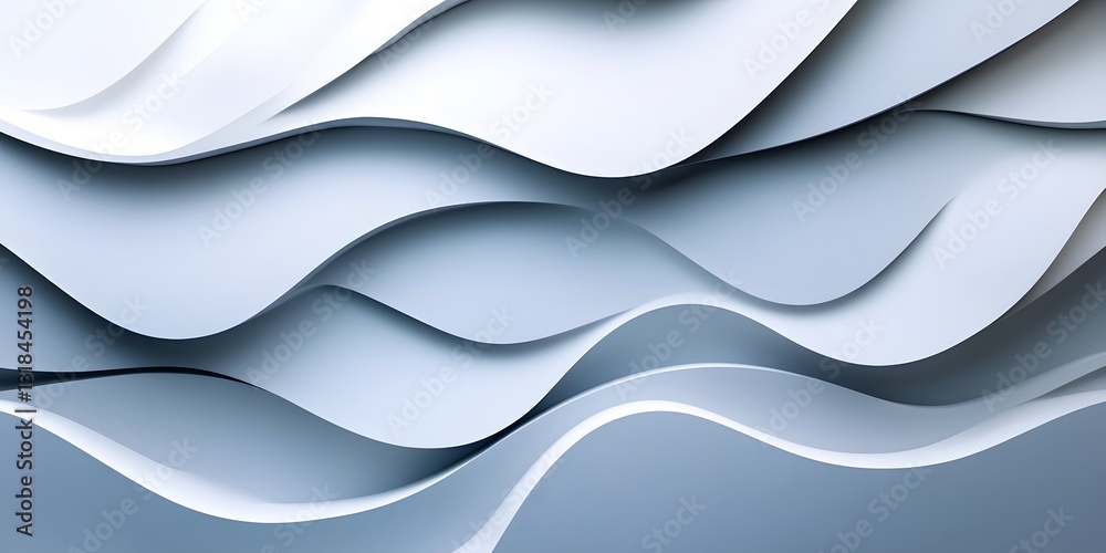 Obraz premium Abstract Curved Waves in Soft Blue Tones Creating Fluid Background Design