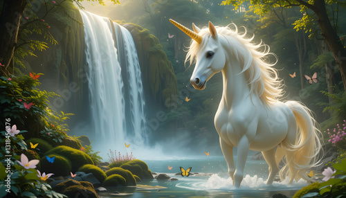 Magical Unicorn Waterfall Fantasy Art