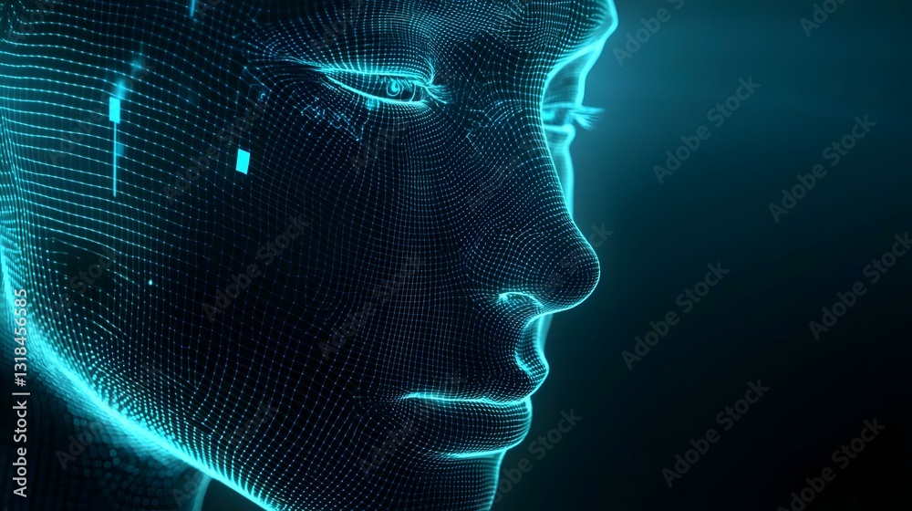 Fototapeta premium Artificial Intelligence Human Head Digital Scan