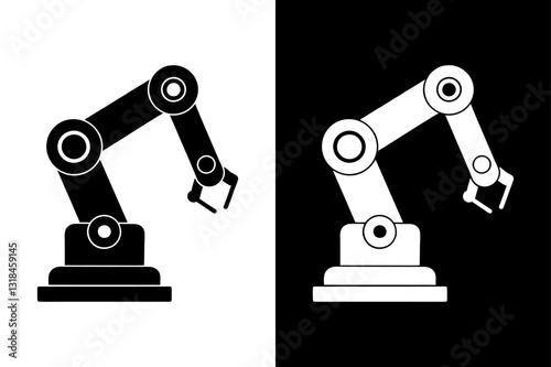 Robotic Arm Silhouette Vector Icon Black and White Background.