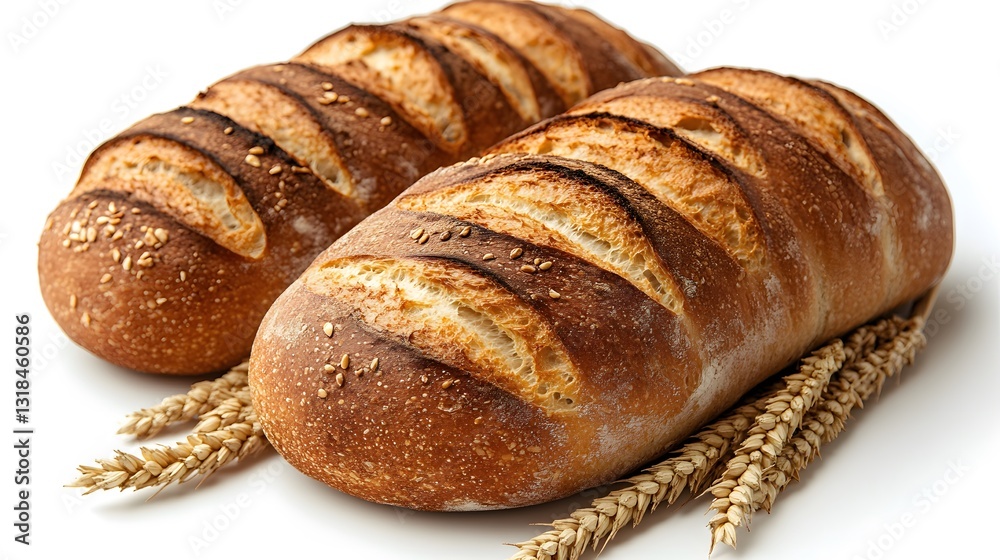 Bread which is delicious with wheat, on a white background Bread which is delicious with wheat, on a white background