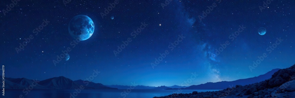 Celestial bodies against a deep blue sky at night, dark, celestial body, stars