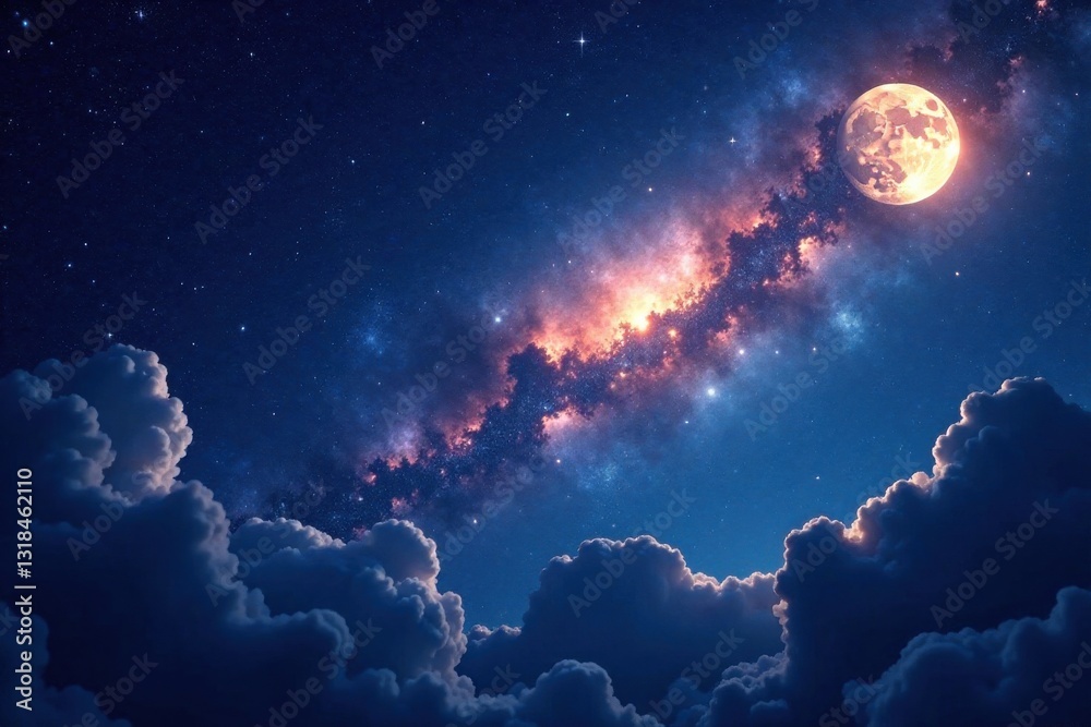 Obraz premium Celestial canvas with twinkling stars and silvery moonlight, celestial, universe, stars