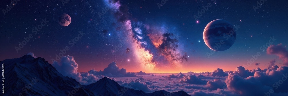 Naklejka premium Celestial expanse with starry sky and planets , nebula, vastness, universe