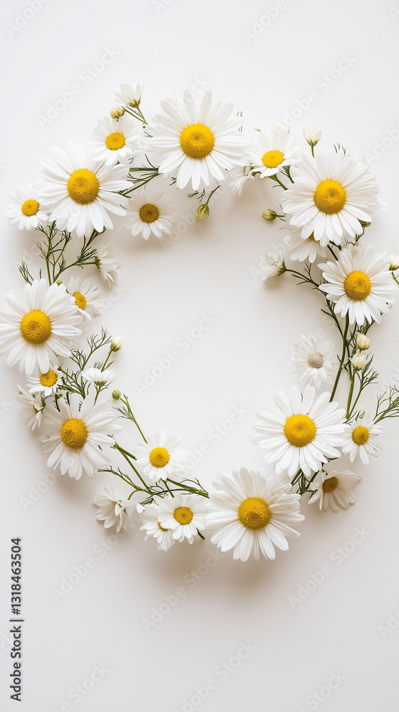 Obraz premium Delicate Daisy Wreath on White Background 