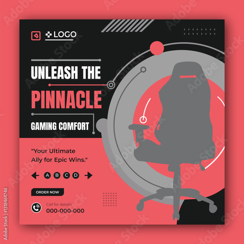 Gaming chair brand product promotion social media post design banner template
