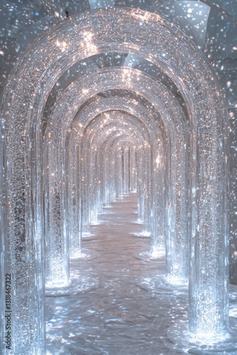 Illuminated arches create a mesmerizing pathway in a light-filled installation