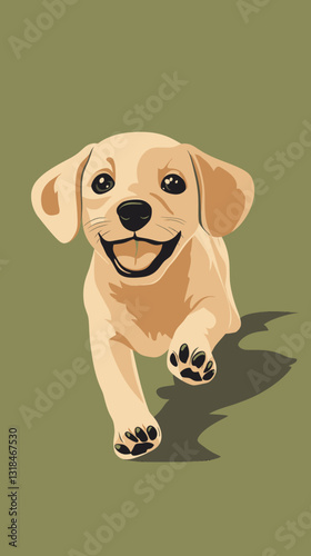 Adorable Labrador Puppy Running Happily with Black Eyes Vector Illustration for Pet Lovers