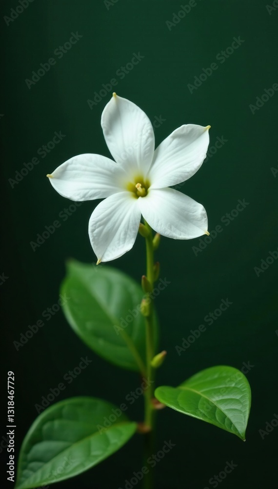 Fototapeta premium Delicate jasmine flower blooms on a slender stem, simple, botanical