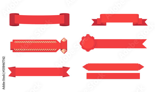 Minimalist Red Ribbon Banner Set for Sale Tags and Website Design