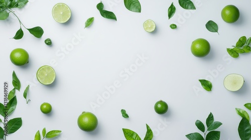 Fresh green limes overhead view