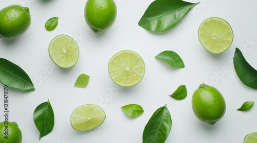 Fresh green limes overhead view