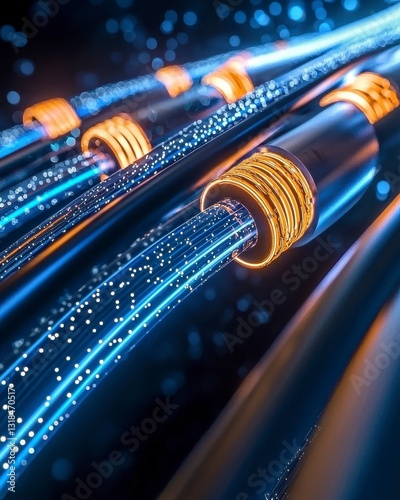 Glowing Fiber Optic Cables Abstract Digital Data Network