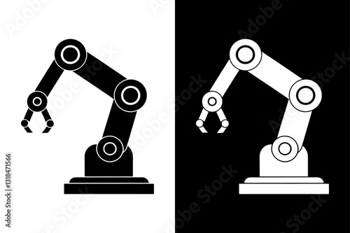 Robotic Arm Silhouette Vector Icon Black and White Background.