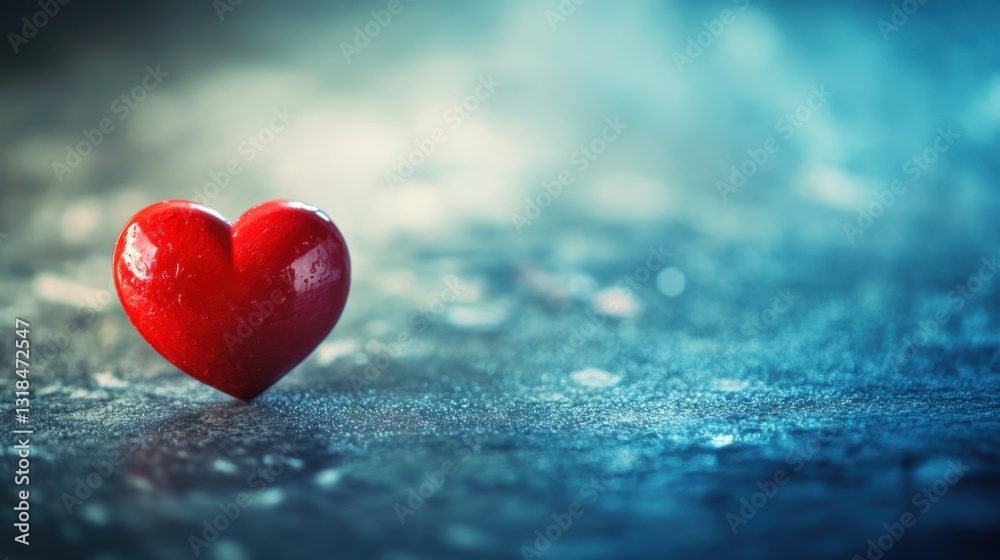 Fototapeta premium red heart in blue background of valentine day concept and love concept. copy space for text.