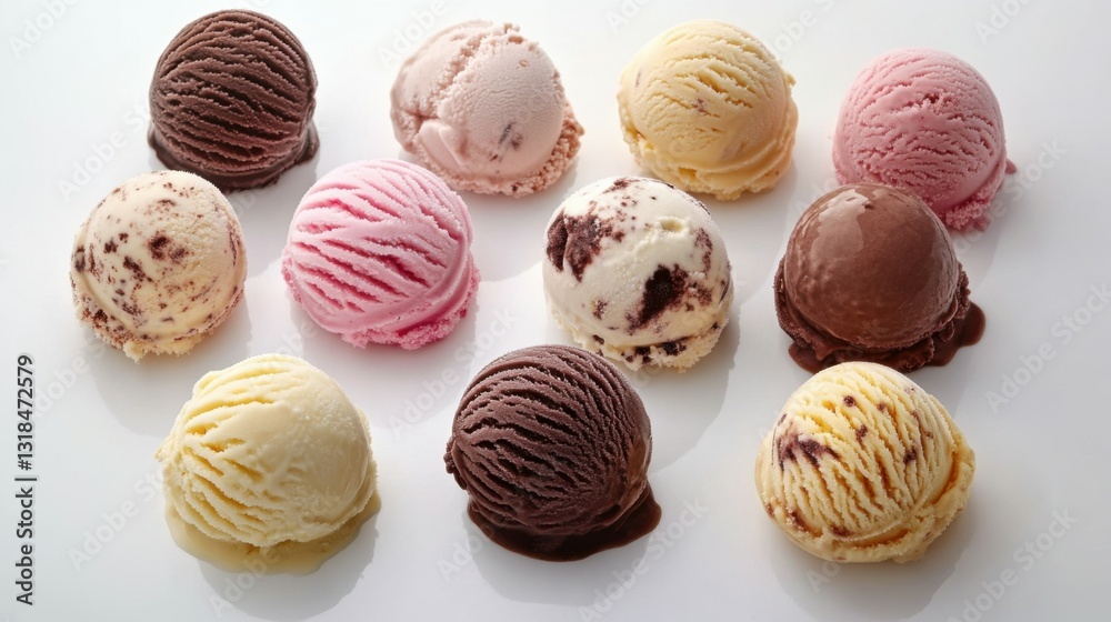 Set of different ice cream scoops isolated on white background Set of different ice cream scoops isolated on white background