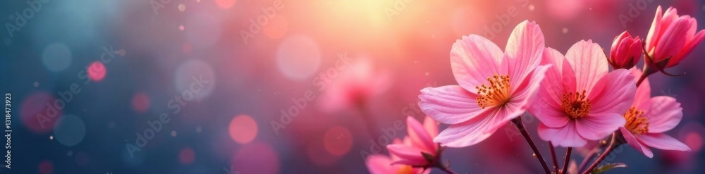 Naklejka premium Softly glowing flowers in a gradient background, blossom, , floral arrangement