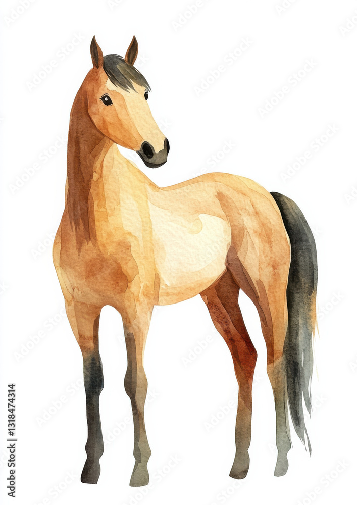 Obraz premium A simple, cute hors painted in watercolor on a white background
