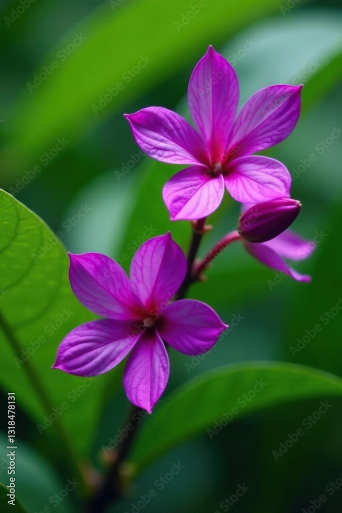 Exotic purple flowers on a tropical garden tree branch, greenery, flowers Exotic purple flowers on a tropical garden tree branch, greenery, flowers