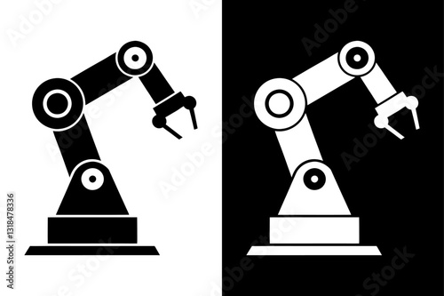 Robotic Arm Silhouette Vector Icon Black and White Background.