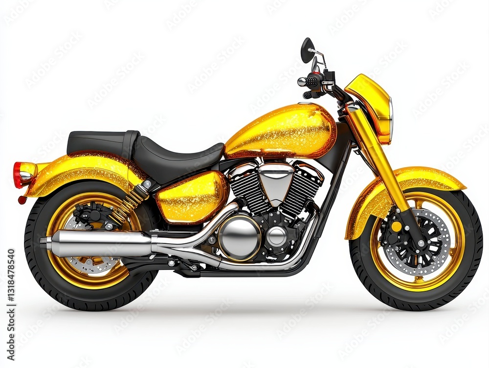 Stylish yellow motorcycle featuring a narrow tank design displayed in side view isolated against a simple background Stylish yellow motorcycle featuring a narrow tank design displayed in side view isolated against a simple background