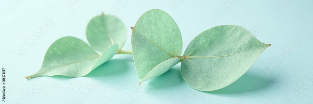 Obraz premium Single eucalyptus leaf on an icy white surface, leaves, simplicity, foliage