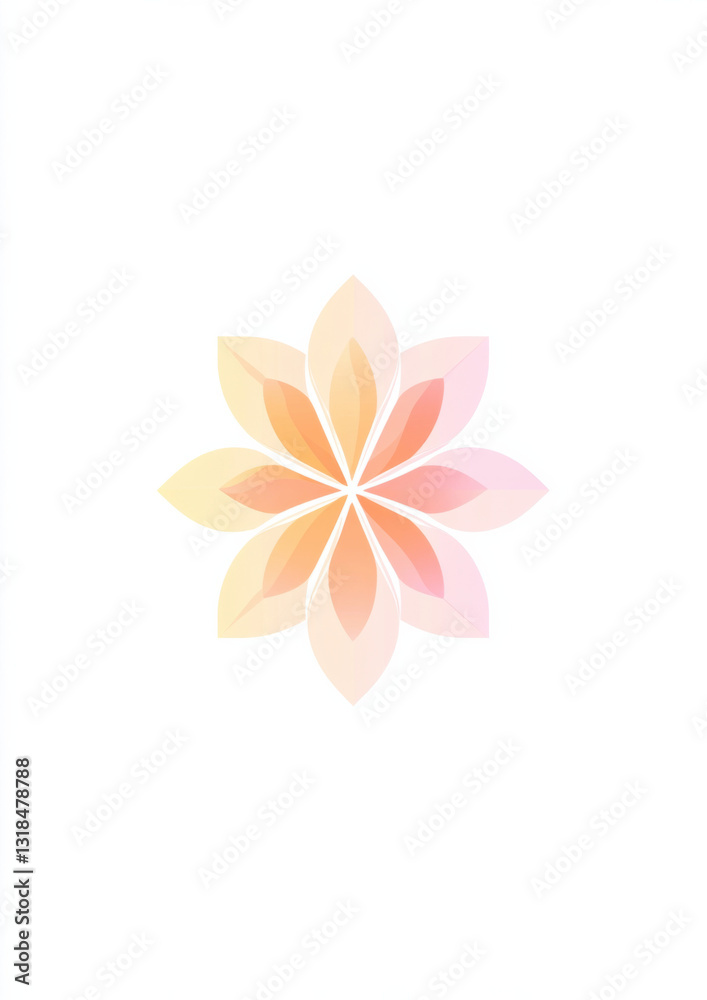 Fototapeta premium A flat vector logo of a cute flower, birds eye view, in a simple minimalist style, on a white background, with no shadows, using pastel colors 
