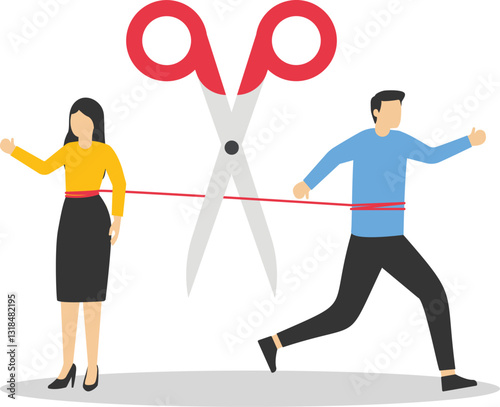 Divorced couple, separation of broken marriage end of relationship. Flat vector illustration.

