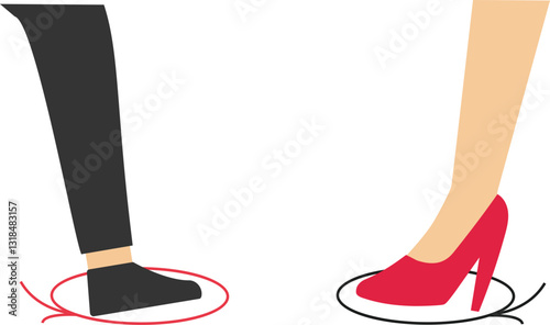 Social distancing. Male and woman keep distance away. Work boundary to limit access. Flat vector illustration.

