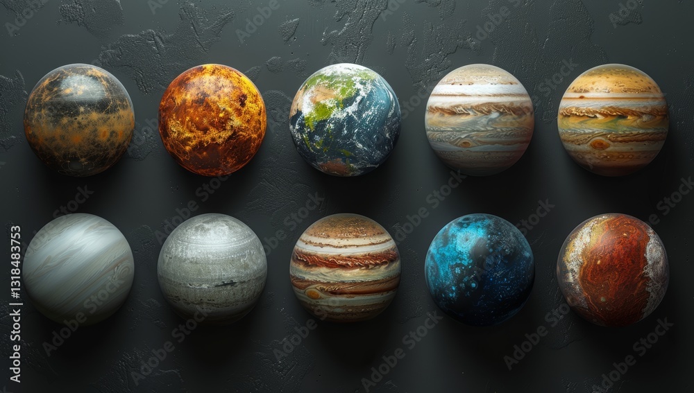 Colorful Planets and Celestial Bodies in the Universe with Diverse Shapes and Hues Colorful Planets and Celestial Bodies in the Universe with Diverse Shapes and Hues
