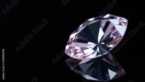 Faceted marquise cut diamond reflected on black glossy background, stone, facets, diamond photo