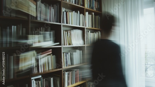 Blurred figure in a library