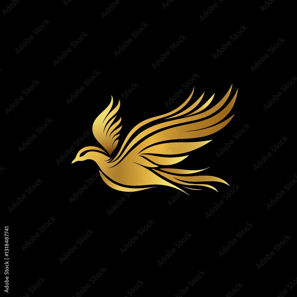 Obraz premium A mesmerizing logo featuring a golden phoenix in flight, symbolizing rebirth, transformation, and strength