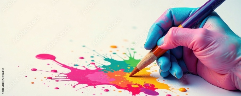 Cartoon hands holding a paintbrush with colorful brush strokes, design, creativity, artistic Cartoon hands holding a paintbrush with colorful brush strokes, design, creativity, artistic