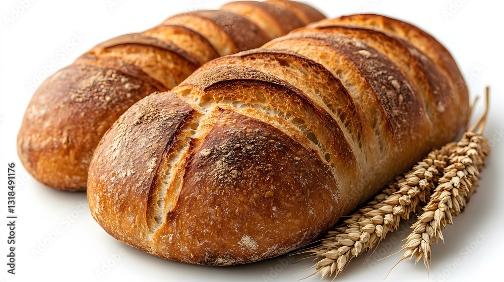 Bread which is delicious with wheat, on a white background Bread which is delicious with wheat, on a white background