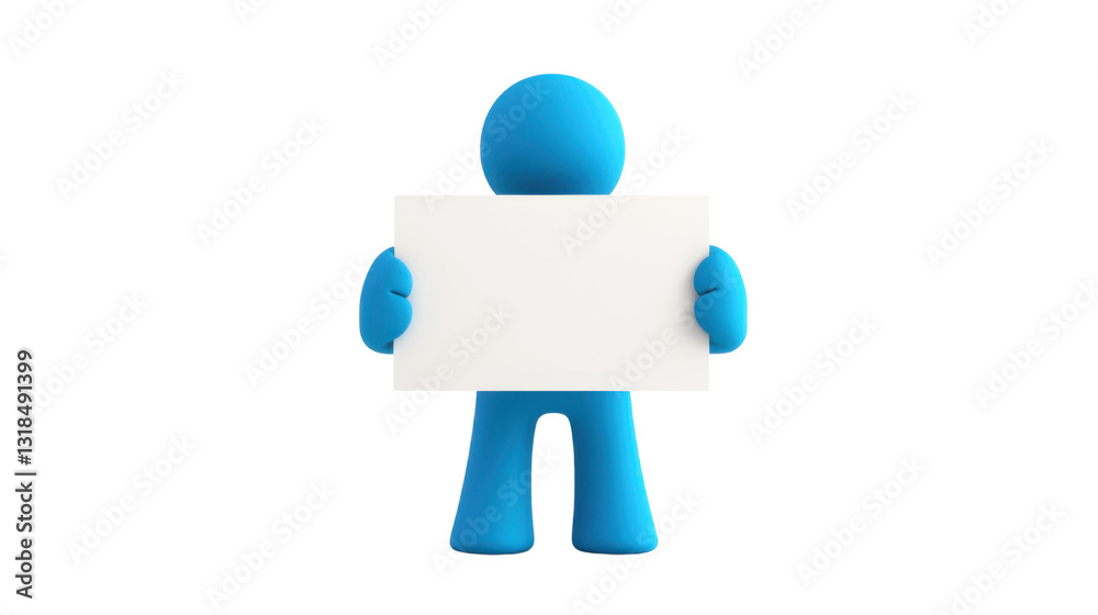 a simple stylized figure in blue holds a blank sheet isolated on white background a simple stylized figure in blue holds a blank sheet isolated on white background