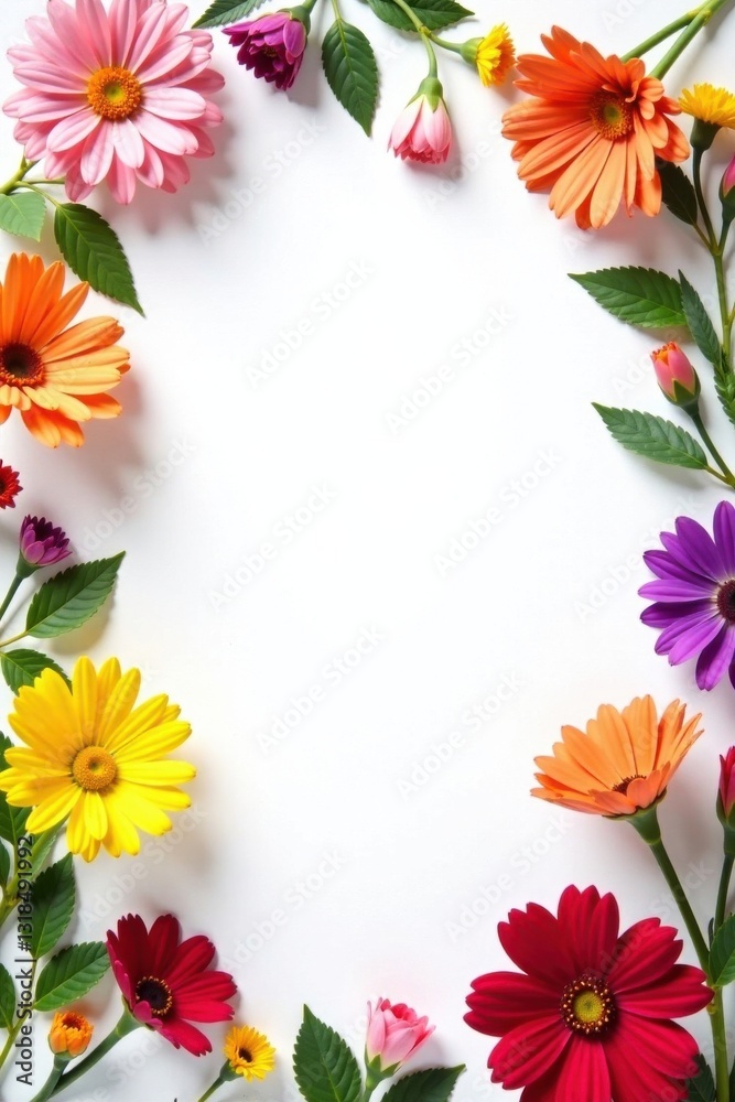 Fototapeta premium Floral arrangement with mixed flowers on white background, decoration, blooms, garden fresh