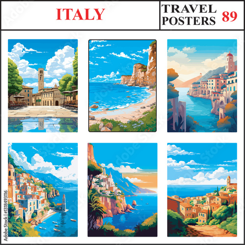 Italy Arezzo Cala Luna Amalfi Travel Poster Wall Art Print Collection Set Part 89