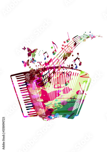 Colorful accordion design vector illustration. Music festival poster