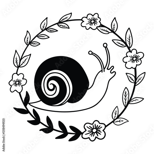 Detailed Land Snail with Nature Background Vector Illustration
